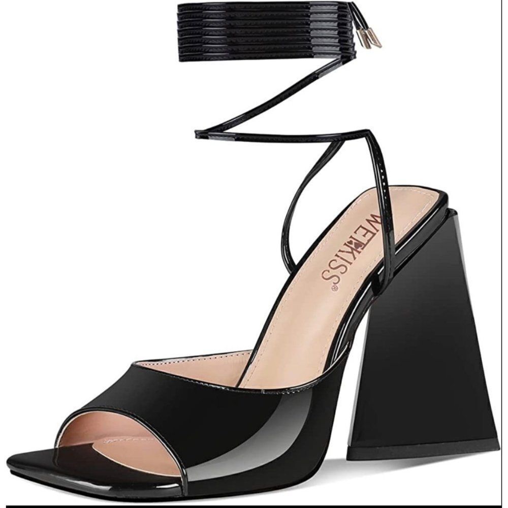 Wetkiss Black Strappy Heels Size 9